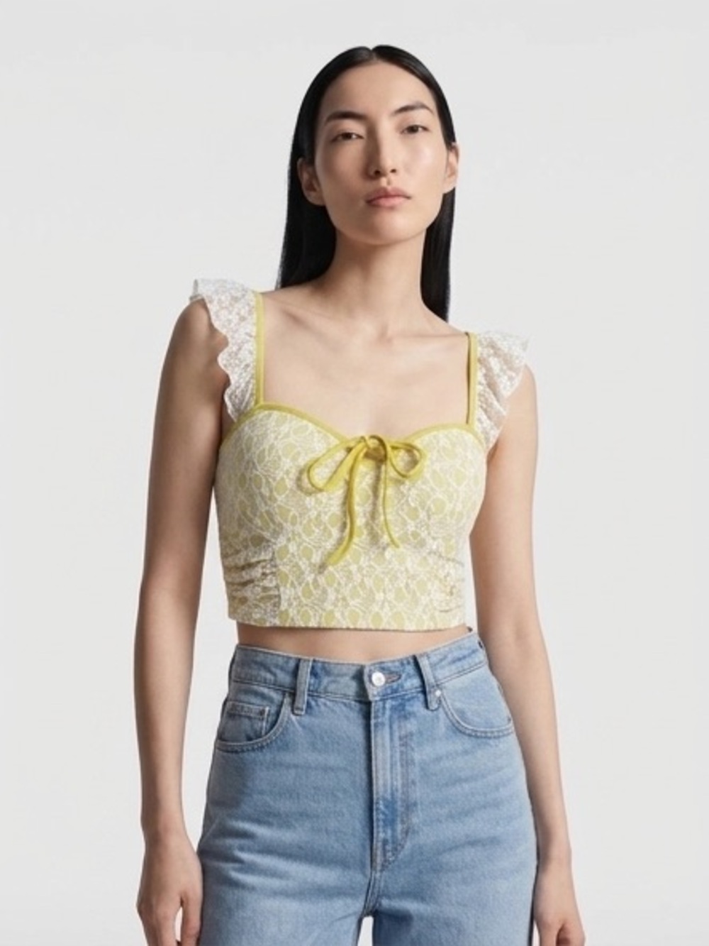 Cider fairy Lace mini crop Top milkmaid bow mesh